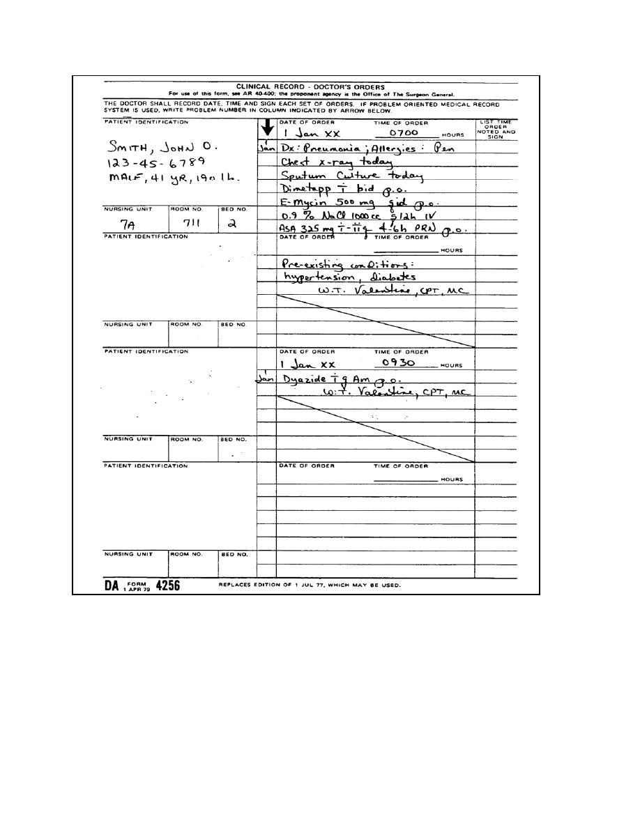Figure 2-3. A Form 4256, Clinical Record--Doctor's Orders. - Inpatient Dispensing