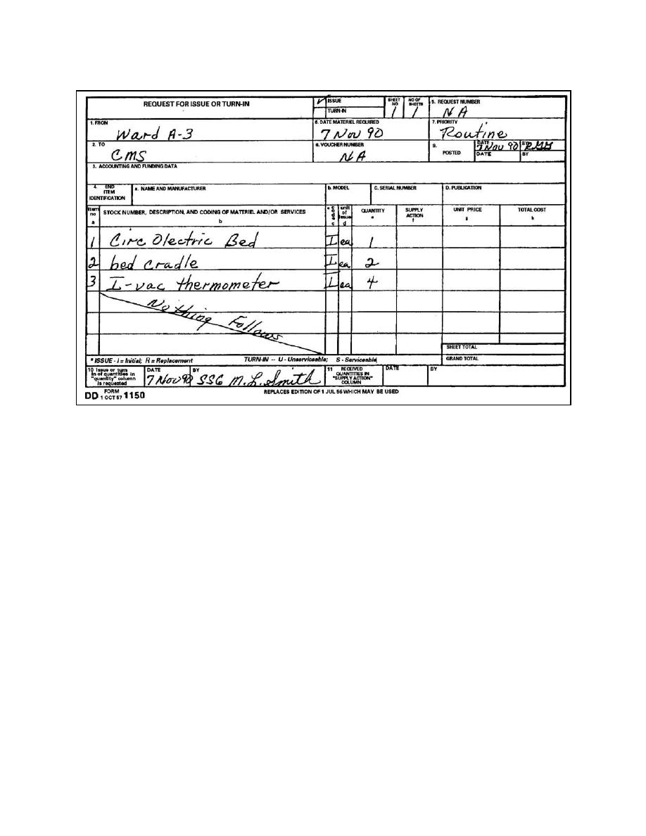 Figure 2 5 DD Form 1150 Request For Issue Or Turn in completed Figure 2 5 DD Form 1150 Request For Issue Or Turn in completed