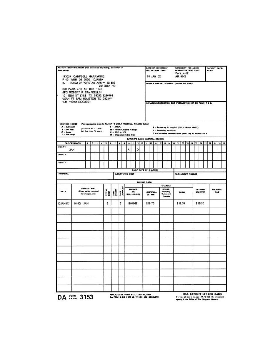 Figure 1-8. DA Form 3153 (MSA Patient Ledger Card). - Patient Accountability Branch
