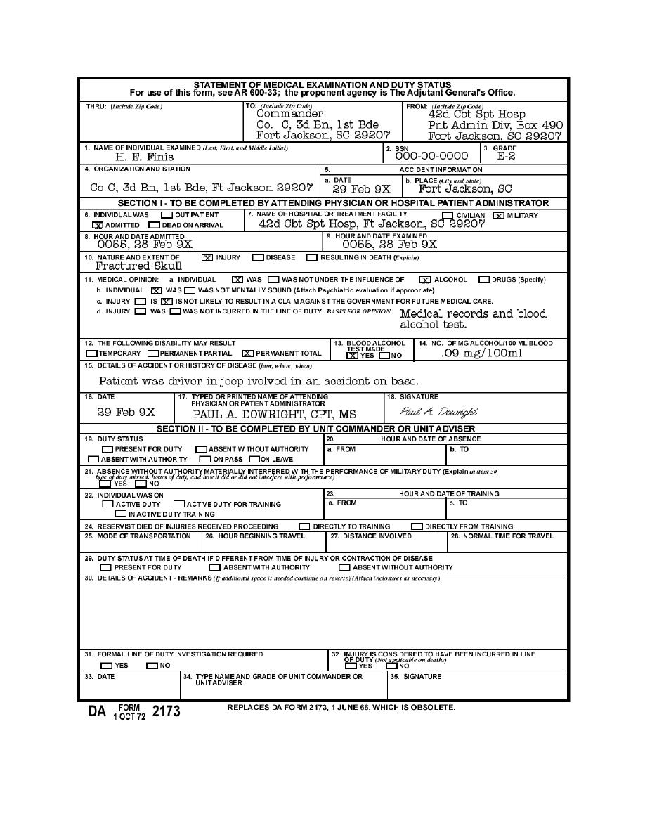 Figure 3 2 DA Form 2173 Statement Of Medical Examination And Duty