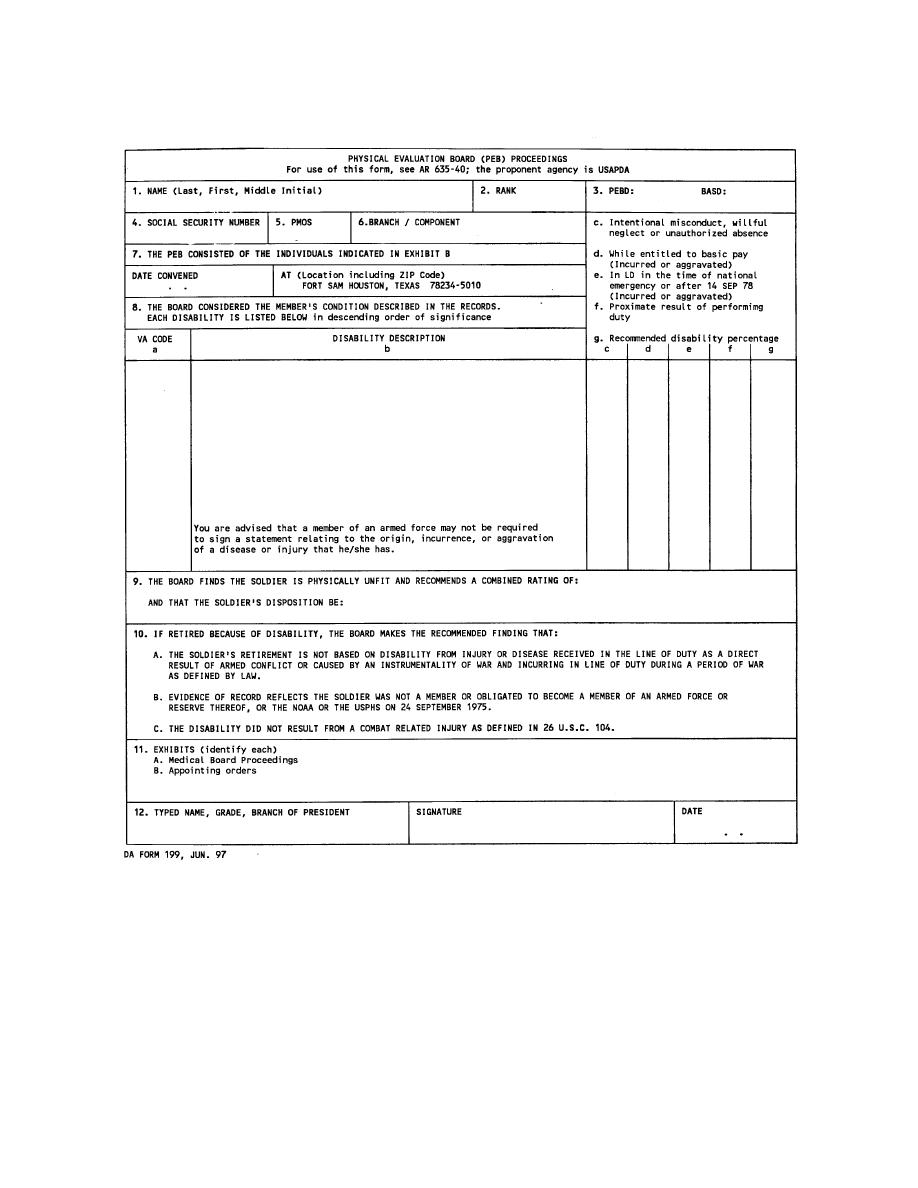 Figure 5 6 DA Form 199 Physical Evaluation Board Proceedings Figure 5 6 DA Form 199 Physical Evaluation Board Proceedings