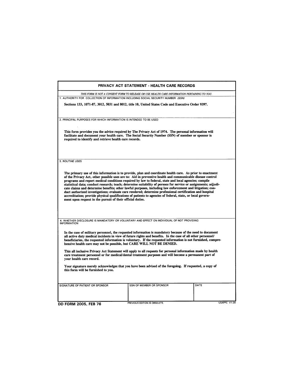 Figure 1 11 Dd Form 2005 Privacy Act Statement Health Care Records On Da Form 3444 Outpatient Medical Records Branch